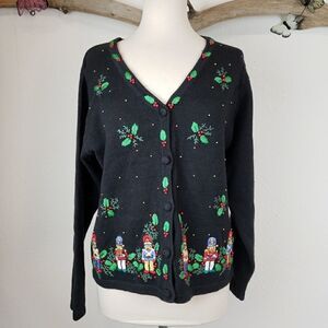 B.P. designs black embroidered Christmas cardigan
